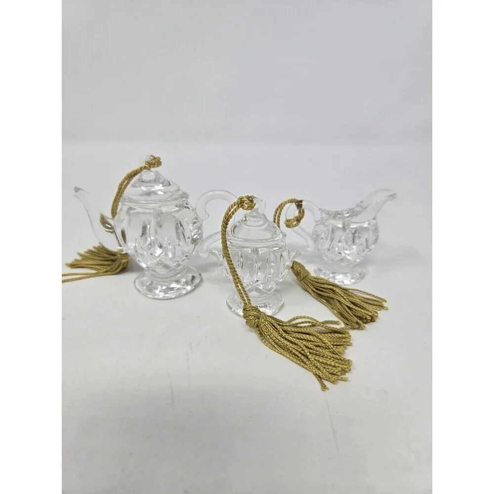 VINTAGE GORHAM LADY ANNE TEA PARTY SET CHRISTMAS ORNAMENT LEAD CRYSTAL GERMANY